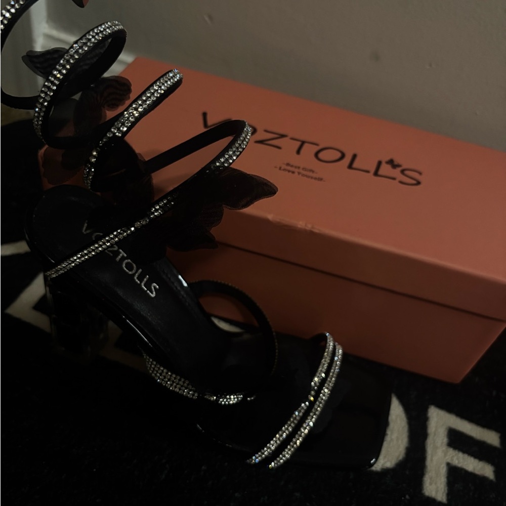 Black Rhinestone Embellished Women's Heels